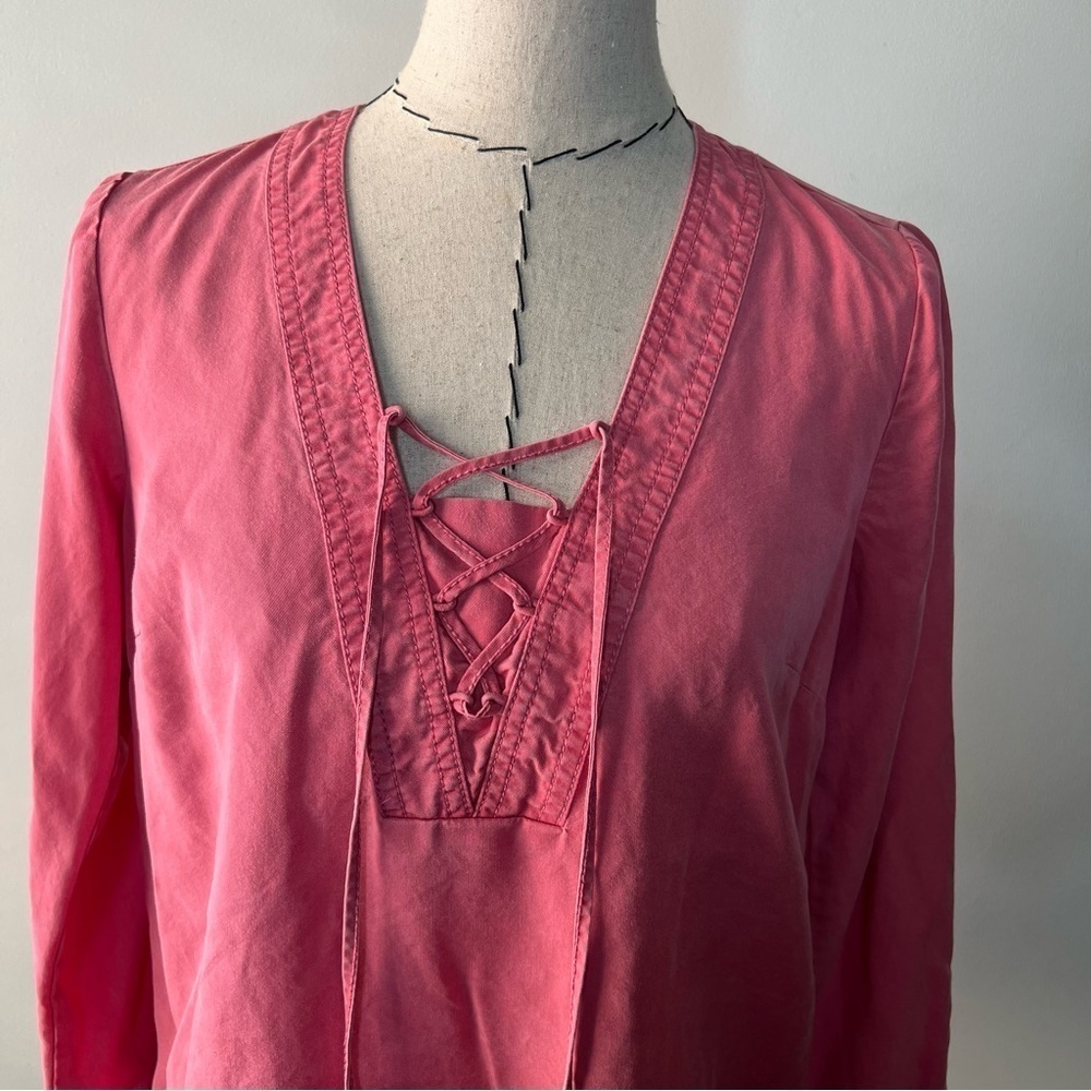 J. Jill pink tunic style lace up closer top long sleeve button cuff sz small SP - Picture 10 of 12